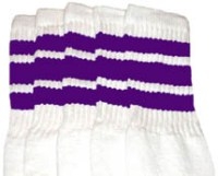 skatersocks Knee high White tube socks with Purple stripes
