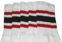 skatersocks Knee high White tube socks with Red-Black stripes