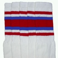 skatersocks Knee high White tube socks with Red-Royal Blue stripes