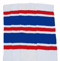 skatersocks Knee high White tube socks with Red-Royal Blue stripes