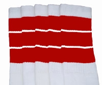 skatersocks Knee high White tube socks with Red stripes