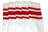 skatersocks Knee high White tube socks with Red stripes