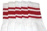 skatersocks Knee high White tube socks with Red stripes