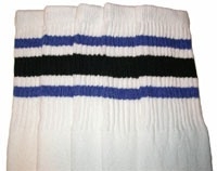 skatersocks Knee high White tube socks with Royal Blue-Black stripes