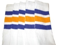 skatersocks Knee high White tube socks with Royal Blue-Gold stripes