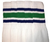 skatersocks Knee high White tube socks with Royal Blue-Green stripes