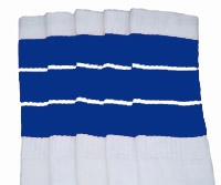 skatersocks Knee high White tube socks with Royal Blue stripes