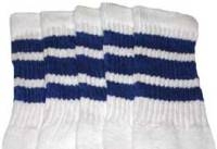 skatersocks Knee high White tube socks with Royal Blue stripes