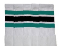 skatersocks Knee high White tube socks with Teal-Black stripes