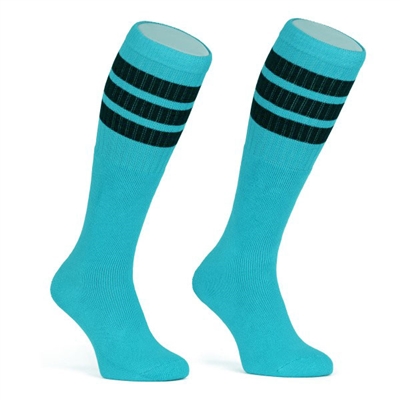 skatersocks Mid calf AQUA tube sock with BLACK stripes