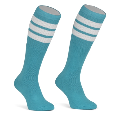 skatersocks Mid calf AQUA tube sock with WHITE stripes
