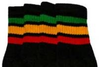 skatersocks Mid calf Black tube sock with Green-Gold-Red stripes