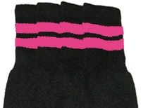 skatersocks Mid calf Black tube socks with BubbleGum Pink stripes