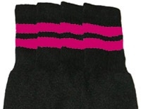 skatersocks Mid calf Black tube socks with Hot Pink stripes