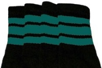 skatersocks Mid calf Black tube socks with Teal stripes