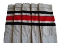 skatersocks Mid calf Grey tube socks with Black-Red stripes