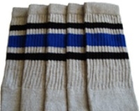 skatersocks Mid calf Grey tube socks with Black-Royal Blue stripes