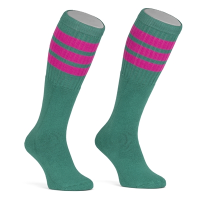 skatersocks Mid calf TEAL tube sock with HOT PINK stripes