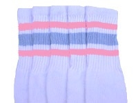 skatersocks Mid calf White tube socks with Baby Pink-Baby Blue stripes