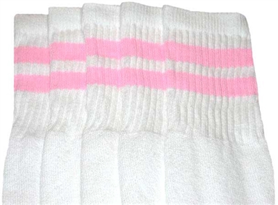 skatersocks Mid calf White tube socks with Baby Pink stripes style 2