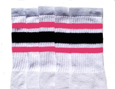 skatersocks Mid calf White tube socks with BubbleGum Pink-Black stripes