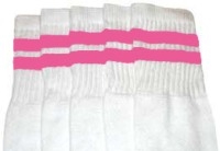 skatersocks Mid calf White tube socks with BubbleGum Pink stripes