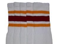 skatersocks Mid calf White tube socks with Gold-Maroon stripes