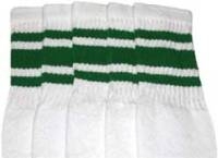 skatersocks Mid calf White tube socks with Green stripes