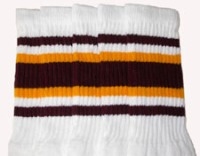 skatersocks Mid calf White tube socks with Maroon-Gold stripes