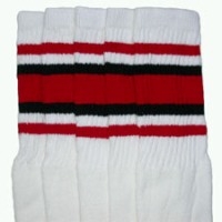 skatersocks Mid calf White tube socks with Red-Black stripes