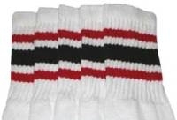 skatersocks Mid calf White tube socks with Red-Black stripes