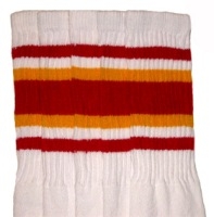 skatersocks Mid calf White tube socks with Red-Gold stripes