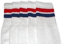 skatersocks Mid calf White tube socks with Red-Royal Blue stripes