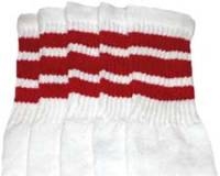 skatersocks Mid calf White tube socks with Red stripes