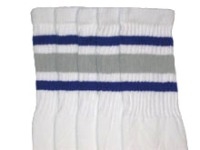 skatersocks Mid calf White tube socks with Royal Blue-Grey stripes