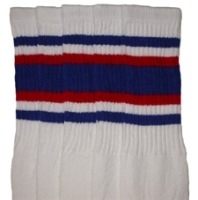 skatersocks Mid calf White tube socks with Royal Blue-Red stripes