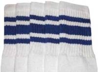 skatersocks Mid calf White tube socks with Royal Blue stripes