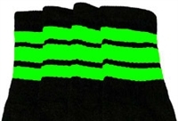 skatersocks Over the Knee black tube socks with Neon Green stripes