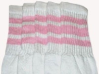 skatersocks Over the Knee White tube socks with Baby Pink stripes