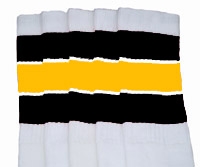 skatersocks Over the Knee White tube socks with Black-Gold stripes