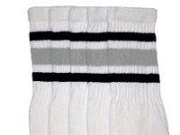skatersocks Over the Knee White tube socks with Black-Grey stripes