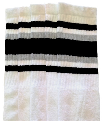 skatersocks Over the Knee White tube socks with Black-Grey stripes