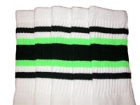 skatersocks Over the Knee White tube socks with Black-Neon Green stripes