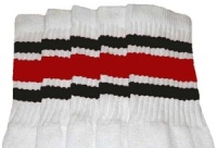 skatersocks Over the Knee White tube socks with Black-Red stripes