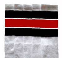 skatersocks Over the Knee White tube socks with Black-Red stripes