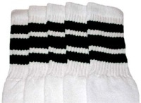 skatersocks Over the Knee White tube socks with Black stripes