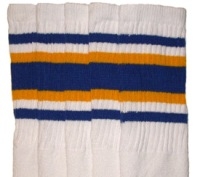 skatersocks Over the Knee White tube socks with Royal Blue-Gold stripes