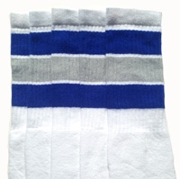 skatersocks Over the Knee White tube socks with Royal Blue-Grey stripes