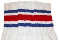skatersocks Over the Knee White tube socks with Royal Blue-Red stripes