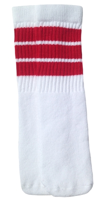 skatersocks Kids White tube socks with Red stripes